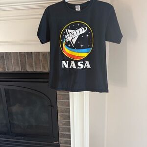 Gildan Black Kids NASA Tee with Retro Rocket & Rainbow Trail
